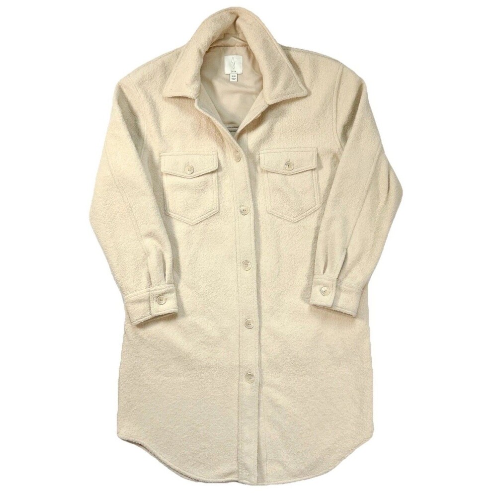 Joie Women’s Shacket Longline Shirt Jacket Cream Button Front Medium Cozy Teddy